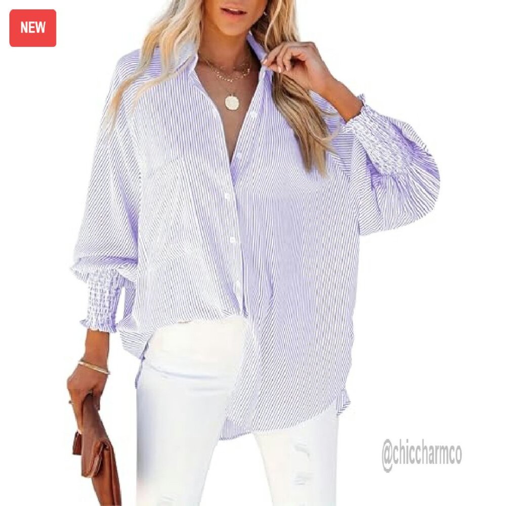 Wrinkle-Resistant Oversized Button-Down Shirt Wit… - image 2
